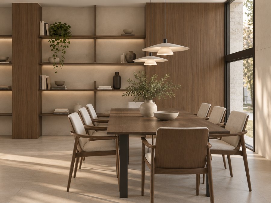 Comedor con librería a medida diseñado por Arkitektismo